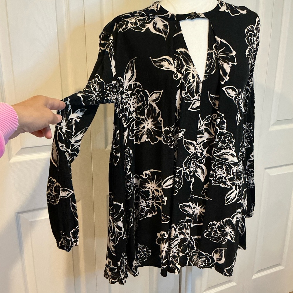 🌹 Free People Floral Black and White Mini Dress XS - Picture 3 of 6